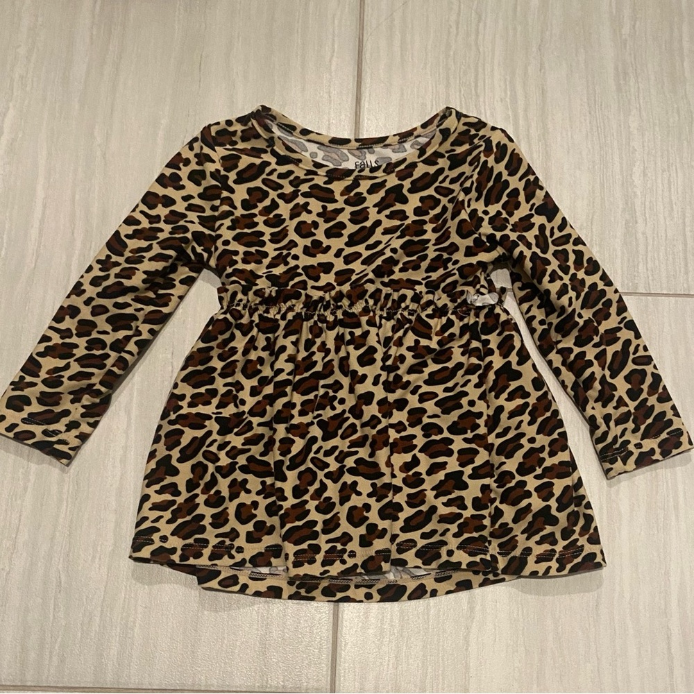 Falls Creek Kids baby girl leopard print long sleeve dress size 12M EUC